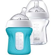 Chicco NaturalFit Glass Baby Bottle 2 Pack, 0m+ Slow Flow, with Bonus Silicone Sleeve