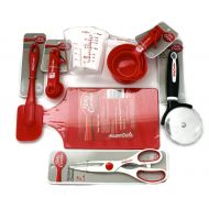 Bundle of 7 Betty Crocker Essential Starter Kitchen Gadgets- Includes Measuring Cups, Measuring Spoons, Spatula, Cutting Board, Pizza Cutter, Scissors, 2 Cup Measuring Cup Plus SIX