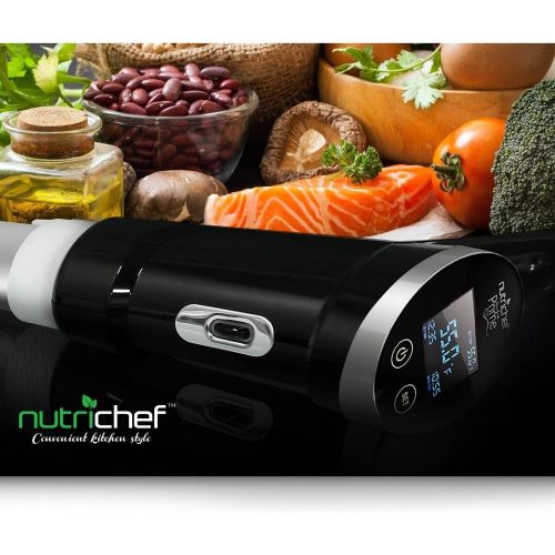  NutriChef Ultra-Quiet Sous Vide Cooker, 1200 Watt Thermal Immersion Circulator, Accurate Time / Temperature Digital LCD Display, Stainless Steel, Use with Ziplock Bags, White (PKPC