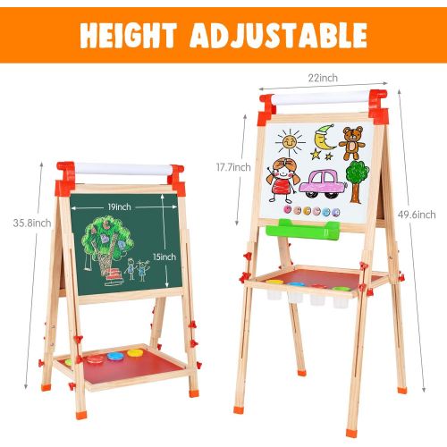  [아마존베스트]Amagoing Easel for Kids, 3 in 1 Wooden Magnetic Chalkboard and Dry Erase Board for Toddler Art Easel Adjustable with Paper Roll