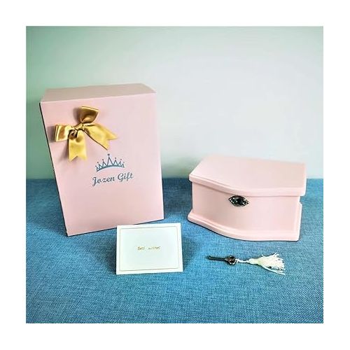  Medium Pink Ballerina Musical Jewelry Box with Mirror and Lock for Girls，Pink Kid's Jewelry Storage Music Chest