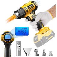 Cordless Heat Gun for Dewalt 20v Battery, 122℉ to 1022℉ Variable Temperature Fast Heating Heavy Duty Hot Air Gun with 5pcs Nozzles for Shrink Wrap, Wire Connections, Crafts(Do NOT Include Battery)