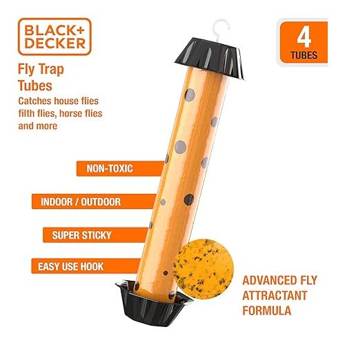  BLACK+DECKER Fruit Fly Trap- Gnat Trap- Gnat Killer Indoor- Hanging Fly Sticky Trap Sticks for Catching House Flies, Horse Flies, Gnats, Mosquitoes & Other Insects- Pre-Baited, 4 Pack