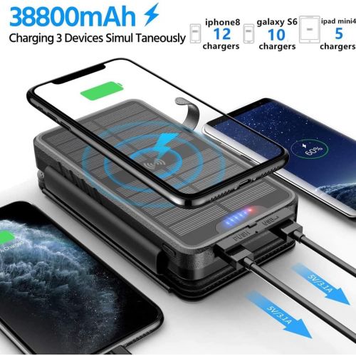  [무료배송] 태양열 무선 충전기 방수형 35800mAh Ultra Bright LED 패널 조명 및 플래시라이트 Solar Charger 35800mAh Solar Power Bank with Dual 3.1A Outputs Wireless Charger Waterproof Ultra Bright LED Panel Light and Flashlights Compatible Most Smart Phones Tablets and More