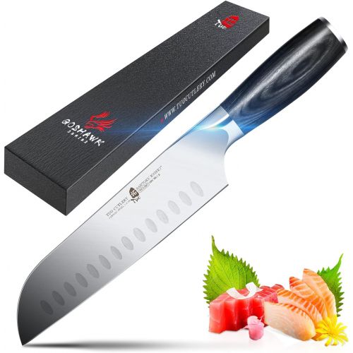  TUO 7 inch Santoku Knife, Japanese Chef Knife Vegetable Meat Kitchen Knife, German HC Stainless Steel, Premium Ergonomic Pakkawood Handle, Full Tang with Gift Box, Goshawk Series