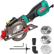 HYCHIKA BETTER TOOLS FOR BETTER LIFE Circular Saw, HYCHIKA 6.2A Electric Mini Circular Saw, Laser Guide, 6 Blades (4-1/2”), Max Cutting Depth 1-11/16 (90°), Rubber Handle, 10 Feet Cord, Ideal for Wood Soft Metal Tile