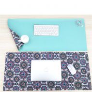 LL-COEUR Double Sided Leather Mouse Pad Gaming Keyboard Mat Waterproof Table Mat (Light Green + Multicolor, 1400 x 700 x 2 mm)