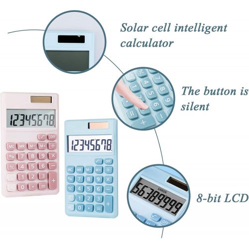  Septo Mini Calculator, Pocket Calculator 8-Digit Solar Battery Office Calculator,Dual Power Desktop Calculators(Blue, Pink)