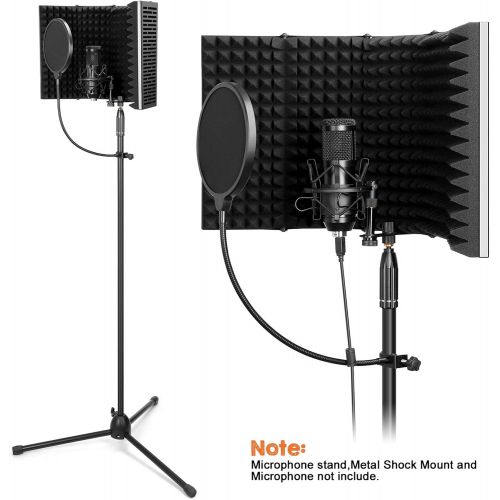  [아마존베스트]AGPtek microphone isolation shield, acoustic shield, adjustable sound shield, foam reflector shield, recording studio microphone pop filter, sound absorber system for studio microp
