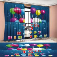 Mannwarehouse 15th Birthday Room Darkening Wide Curtains Festive Occasion Surprise Party Theme with Balloons and Curly Swirled Ribbons Customized Curtains Multicolor