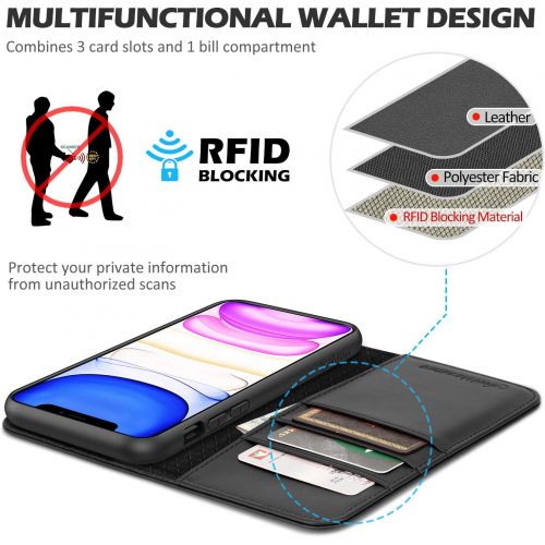  [아마존베스트]SHIELDON iPhone 11 Case, iPhone 11 Wallet Case, Genuine Leather Magnetic Cover Kickstand RFID Blocking Card Slot with TPU Shockproof Protective Cover Compatible with iPhone 11 (6.1