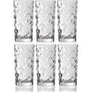 Leraze Crystal Highball Glasses [Set of 6] Drinking Glasses for Water, Juice, Beer, Wine, and Cocktails Tall Clear Heavy Base Bar Glass With Leaf/Twig Design, | 12 Ounces
