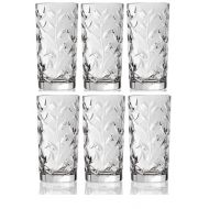 Leraze Crystal Highball Glasses [Set of 6] Drinking Glasses for Water, Juice, Beer, Wine, and Cocktails Tall Clear Heavy Base Bar Glass With Leaf/Twig Design, | 12 Ounces