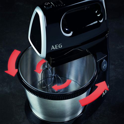  [아마존베스트]AEG SM 3300 Hand Mixer (5 Speed Levels, 2-in-1 Function, Turbo Function, Eject Button, 3.5 L Rotating Bowl, 2 Whisks and 2 Dough Hooks, Dishwasher Safe, 450 Watt, 1 m Cable, Black)