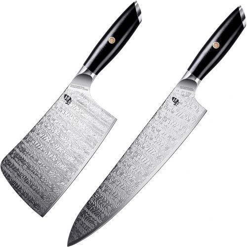  TUO Chef Knife 10 inch&Cleaver Knife 6.5 inch AUS 8 Japanese Stainless Steel Chefs Knife with Ergonomic G10 Handle, Japanese Pro kitchen Knife&Butcher Knife with Gift Box FALCON