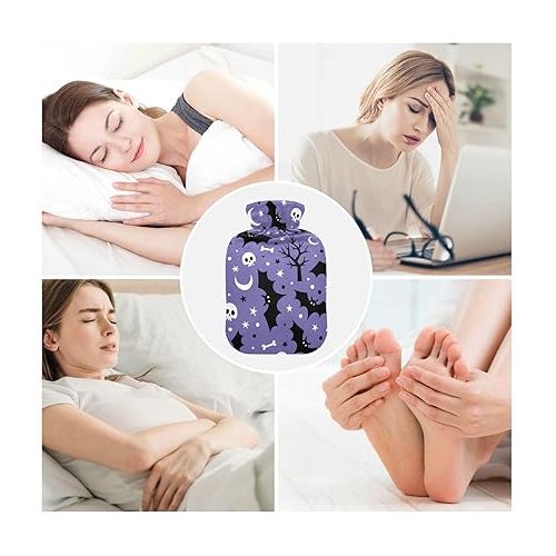  hot Water with Soft Cover 2 L fashy ice Pack for Hot and Cold Compress, Hand Feet Skull Bats Moon Star