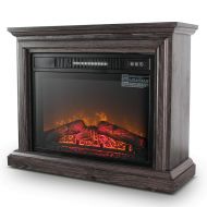 DELLA 1400W Embedded Electric Fireplace Insert Freestanding Heater w/Remote Control Glass View Log Flame, Wood Gray