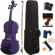 Mendini By Cecilio Violin For Kids & Adults - 4/4 MV Purple Violins, Student or Beginners Kit w/Case, Bow, Extra Strings, Tuner, Lesson Book - Stringed Musical Instruments