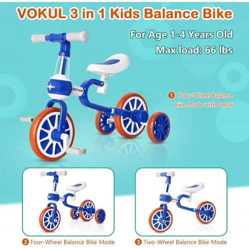  [아마존베스트]VOKUL 3 in 1 Baby Balance Bike with Detachable Pedals,Toddler Walking Tricycle/Bicycle for 1-3 Years Old Kids , Trike 3 Wheel Training Bike First Birthday Gift