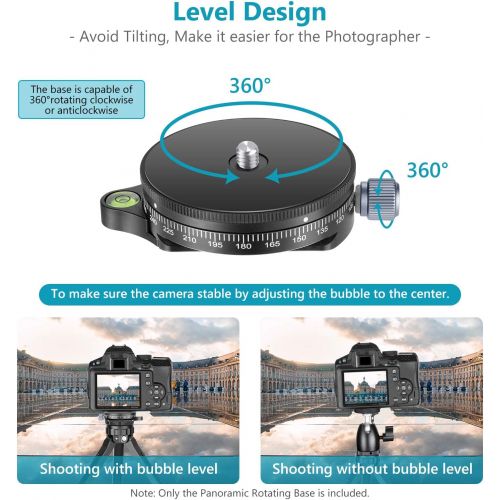 니워 [아마존베스트]Neewer Camera Panoramic Panning Base with Arca Swiss Style Plate, 3/8-inch Screw Aluminum Alloy Panorama Ball Tripod Head with Bubble Level for Tripod Monopod DSLR Cameras, Load Ca