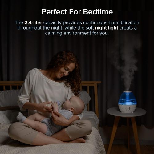  LEVOIT Cool Mist Humidifiers for Bedroom, 2.4L Ultrasonic Air Vaporizer for Babies [BPA Free], 24dB Ultra Quiet, Optional Night Light, Filterless, 0.63gal, Blue