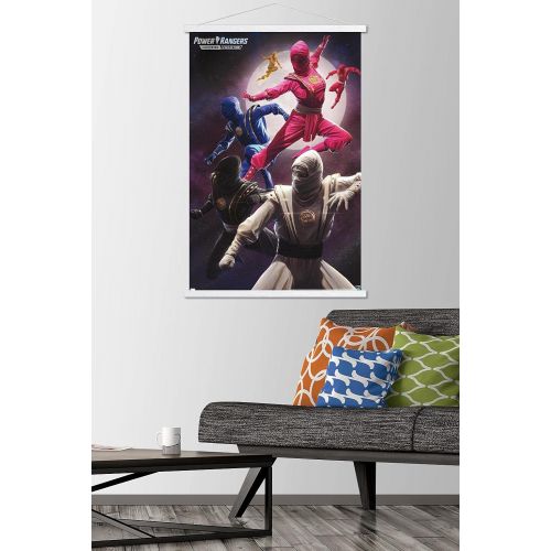  Trends International Power Rangers-Ninja Wall Poster with Magnetic Frame, 22.375 x 34, Premium Print and White Hanger Bundle
