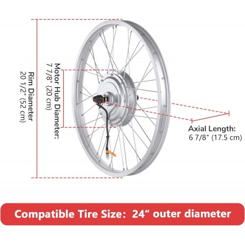  AW 24 Electric Bicycle Front Wheel EBike Conversion Kit for 24 x 1.75 to 2.1 Tire 36V 750W Motor