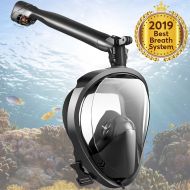 RKD Full Face Snorkel Mask, Joso Snorkeling Mask with Newest Safe Easy Breath System, Longer 360° Rotation Tube Anti-fog 180° Panoramic Seaview Anti-Leak Dry Top Set, for Adults Diving