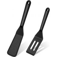 2 Pieces Mini Brownie Serving Spatula Set, Flexible Nonstick Silicone Serve Turner Slotted Cookie Spatula Silicone Square Spatula Kitchen Utensil for Cutting Serving Brownies Cookies Flip Eggs (Black)