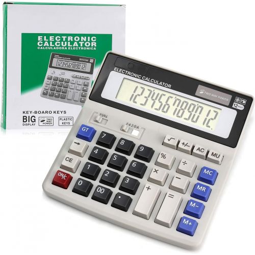  MeTo Calculator, Calculators Large Display and Buttons, Solar Battery Dual Power, Big Button 12 Digit Large LCD Display