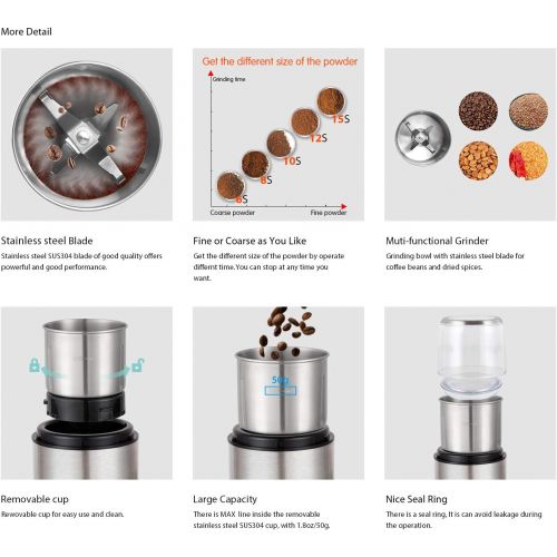  DR MILLS DM-7452 Electric Dried Spice and Coffee Grinder, Grinder and chopper,detachable cup, diswash free, Blade & cup made with SUS304 stianlees steel