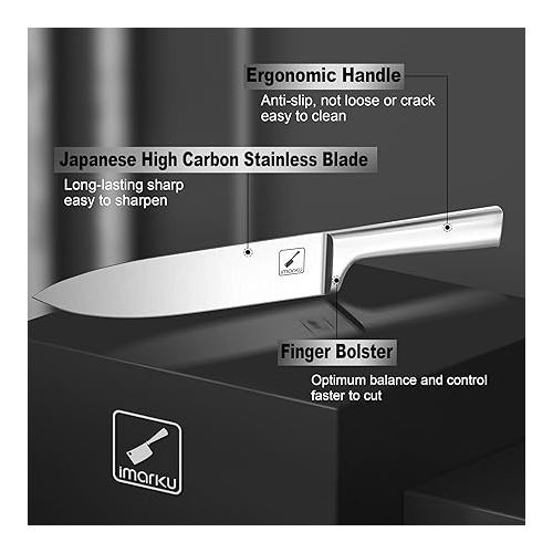  imarku Knife Set - Kitchen Knife Set 15 Pieces Japanese Stainless Steel Knife Block Set with Sharpener - Dishwasher Safe Kitchen Knives - Ultra Sharp Chef Knife Set for Kitchen, Silver