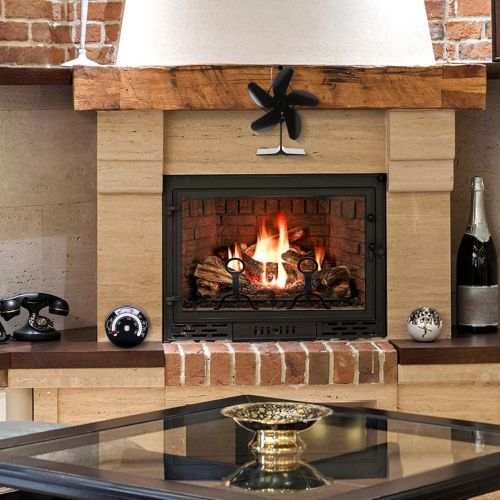  JIU SI Wood Stove Fan, 5 Blades Heat Powered Stove Fan with Thermometer, Stove Fans Non Electric for Log Burner/Burning/Wood Burner Stove, Quiet Motor, Circulating Warm Air Saving