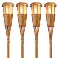 Newhouse Lighting FLTORCH4 Solar-Powered Flickering Flame Outdoor Island Torches 4-Pack Bamboo