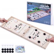 Neexan Fast Sling Puck Game 2 Games in 1,Portable Jigsaw Puzzle Board,Large Wooden Foosball Winner Game for Kids and Adults, Foldable Family Board Table Games for Gift