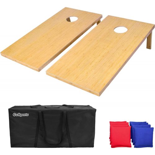  GoSports Bamboo Cornhole Toss Game Set with 8 Bean Bags & Carrying Case - Choose Regulation or Tailgate Size Boards