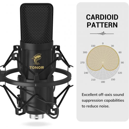  XLR Condenser Microphone, TONOR Professional Cardioid Studio Mic Kit with T20 Boom Arm, Shock Mount, Pop Filter for Recording, Podcasting, Voice Over, Streaming, Home Studio, YouTu