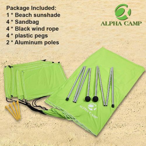  ALPHA CAMP Beach Shade Portable Canopy Sun Shelter with Sandbag Anchors - 7.6’ x 7.2’ Green