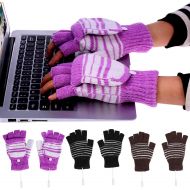 [아마존베스트]Petyoung USB Heated Stripes Gloves for Men and Women Mitten, Unisex Knitting Wool Heated Gloves Hands Warmer Laptop Gloves Fingerless Washable (Purple)