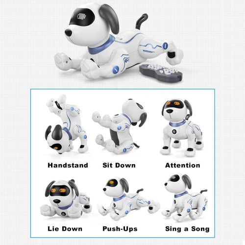  [아마존베스트]fisca Remote Control Dog, RC Robotic Stunt Puppy Voice Control Toys Handstand Push-up Electronic Pets Dancing Programmable Robot with Sound for Kids Boys and Girls Age 6, 7, 8, 9,