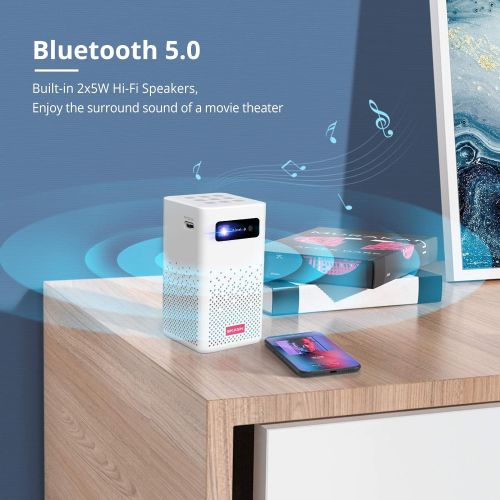  Portable Projector, EKASN Mini Smart DLP Projector with WiFi & Bluetooth, 150 ANSI Lumen, 1080P Supported, Wireless Movie Projector Work for iPhone, Android 9.0 Phone Projector for
