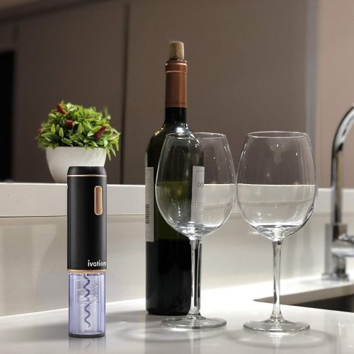  Ivation Electronic Wine Opener Gift Set ? Cordless Rechargeable Wine Bottle Cork Extractor with Black & Copper Automatic Corkscrew, Hideaway Foil Cutter, Built-in Light & Lithium B