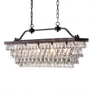 EDVIVI Edvivi 4-Light Antique Bronze Rectangular Linear Crystal Chandelier Dining Room Ceiling Fixture Light | Glam Lighting