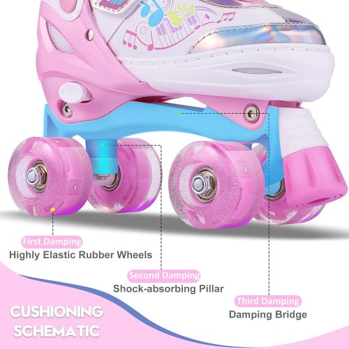 ANCHEER Roller Skates for Girls Triple Lock Mesh Breathable Quad Skates Size Adjustable Quad Roller Skates Light Up Skates