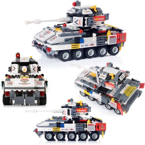  WishaLife 932 Pieces Tank Building Blocks Set, Military Army Armored Fighting Vehicle Model Building Toy, with Helicopter, Boat, Car, Storage Box with Baseplates Lid, Present Gift for Kids B
