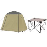 Green Ozark Trail One-Person Cot Tent bundle with Ozark Trail Quad Folding Table with Cup Holders, Gray