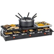 Klarstein Fonduelette XL - 3-in-1 Raclette Grill & Fondue, 1650 Watt, 3-in-1 Grill: Metal / Natural Stone / Crepe Plate, 3 Separate Stainless Steel Heating Elements, Up to 12 People, Non-Stick Coating