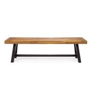 Christopher Knight Home 300496 Colonial Outdoor Sand Finish Acacia Wood & Rustic Metal Bench, Black
