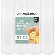 Avid Armor Food Saver Bags Rolls 4 Pack 11 x 25 Feet for Foodsaver, Seal a Meal Vacuum Sealer FITS INSIDE MACHINE STORAGE AREA Heavy Duty, Sous Vide Vaccume, Cut to Size Roll BPA Free 100 Fee