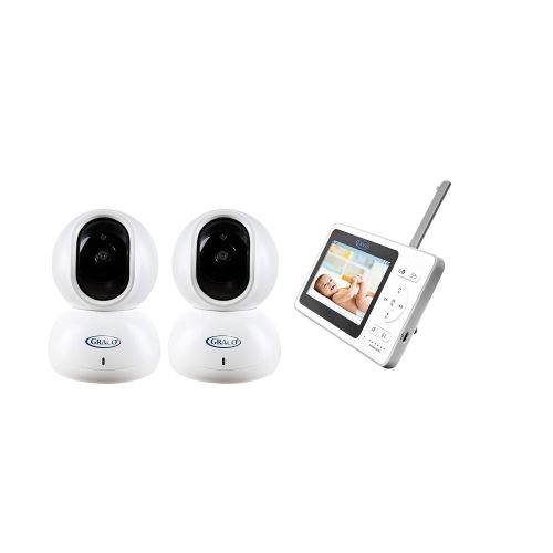  Sakar Graco Dual Video Baby Monitor with 4.3 Split Screen Remote and Night Light, Wireless Two Way Baby Monitoring Cameras with Night Vision and Room Temperature Sensor, Rechargeable Bat